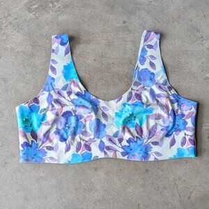 Knix Luxelift Pullover Wireless Bra in Painted Blooms Blue Purple Floral XXL